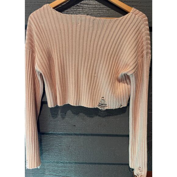 Urban Outfitters Distressed Crop Top Ribbed Sweater Size S - Picture 3 of 8
